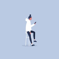 Woman on her mobile device opening emails with short subject lines.